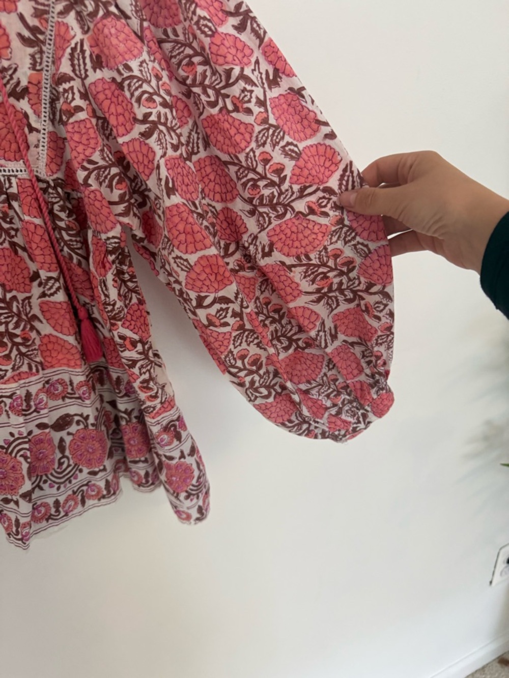 Boho Pink Floral Tiered Peasant Blouse - Picture 5 of 5